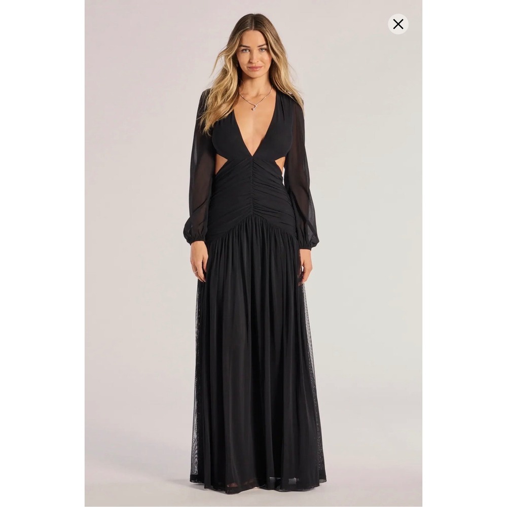 Windsor Adley Cut Out Ruched Pleated Maxi Dress Long Sleeve V-Neck Whimsigoth M